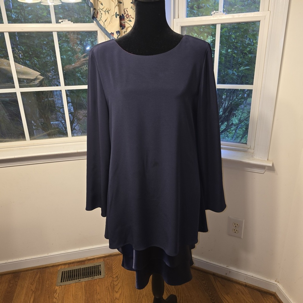 Jones New‎ York Dress Navy Blue Long Sleeves Shoulder Pads Womens Size 10